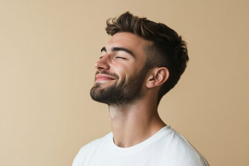 Fototapeta premium A close up of a man's face with his eyes closed