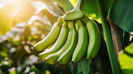  bunch of bananas hanging from a tree.