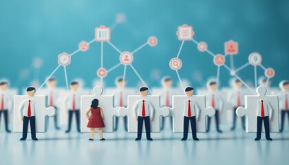 Businesspeople icons as puzzle pieces fitting together to form a complete network