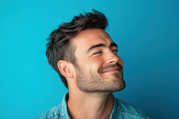 Obraz premium A close up of a man's face with his eyes closed