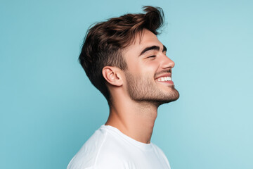 Obraz premium A close up of a man's face with his eyes closed