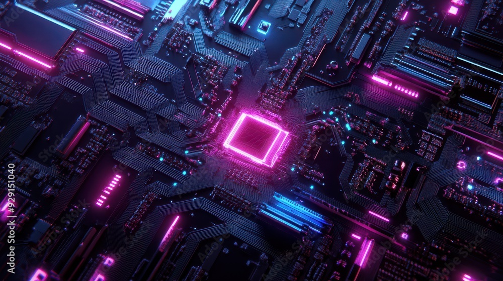 Poster abstract circuit cyberspace design created with generative ai technology