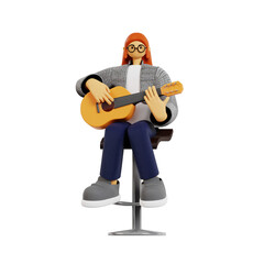 3D Render of a Musician Playing an Acoustic Guitar