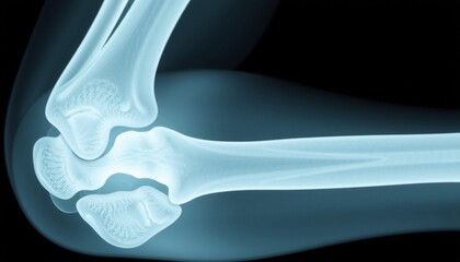 high detail x-ray elbow joint white bones black background