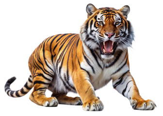 tiger, agressive, mammal, predator, cutout, transparent, backgrounds, wildlife, animals, cat, stripes