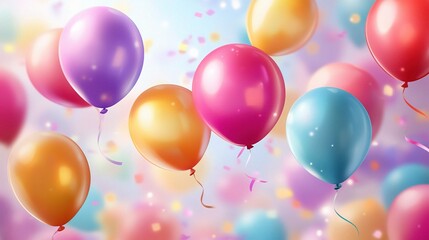 Balloons in Pastel Dreamland: A joyful burst of colorful balloons floats amidst a shower of confetti, evoking a whimsical celebration.