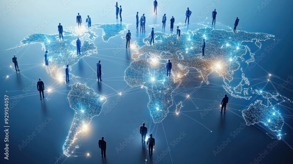 Aufkleber global network connecting people using technology over world map