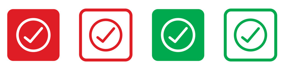 check box icon with correct, accept checkmark icons Red and Green tick box.