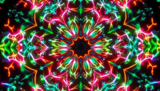 kaleidoscope pattern neon neurons binary code fragments psychedelic abstract visual