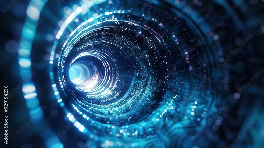 Poster a mesmerizing digital tunnel with glowing lights, creating a sense of depth and infinite possibiliti