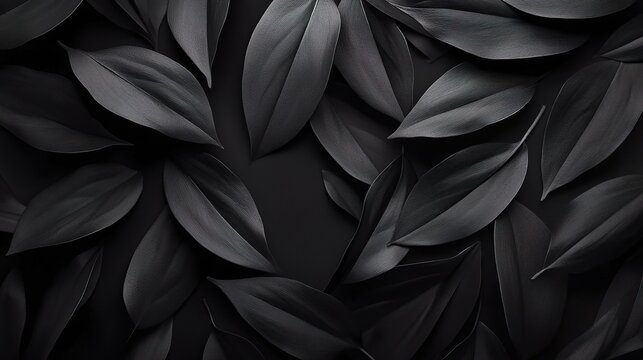 Black Leaves, Dark Elegance: A captivating close-up of monochrome leaves against a black background, exuding an aura of mystery and sophistication. 