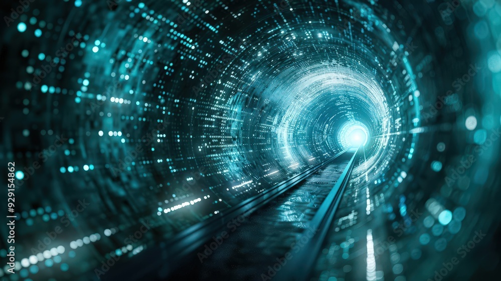 Aufkleber futuristic tunnel with glowing lights and digital effects, creating a sense of depth and advanced te