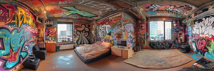 Fototapeta premium graffiti-covered bedroom