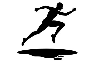 Runner Leaping Over Puddle Silhouette, Dynamic Jumping Illustration, Vector Art