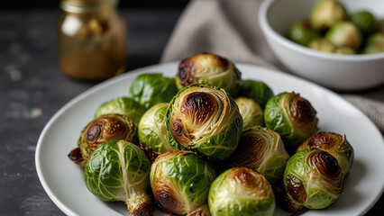 Oven Roasted Brussels Sprouts on a clean white plate