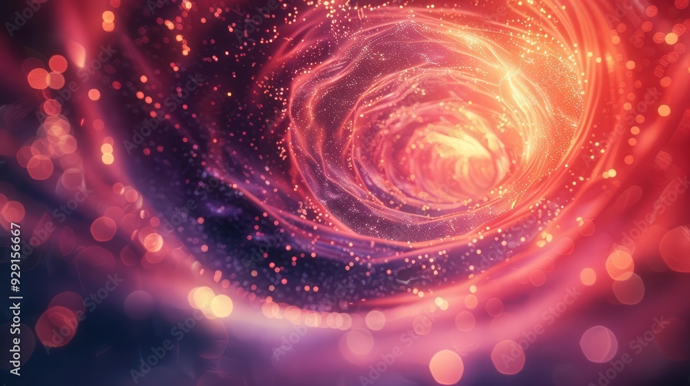 Poster a mesmerizing abstract representation of a swirling cosmic vortex filled with vibrant colors and spa