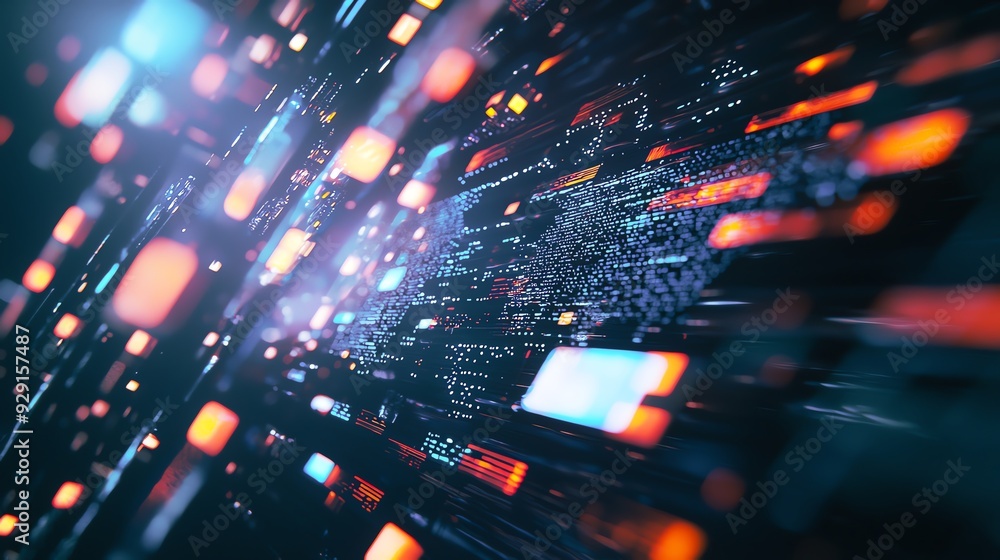 Poster dynamic abstract background featuring vibrant lights and lines, conveying a sense of speed and techn