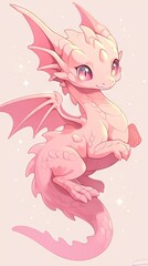 kawaii pink dragon, chibi