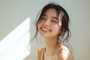 Beautiful young Asian woman smiling and happy created with Generative AI