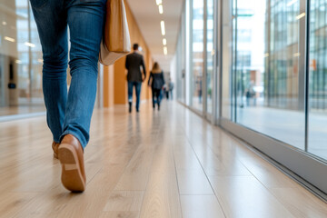 Obraz premium People Walking in Modern Office Corridor