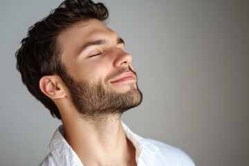 Fototapeta premium A close up of a man's face with his eyes closed