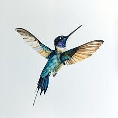 Obraz premium A colorful hummingbird in mid-flight showcasing vibrant feathers.