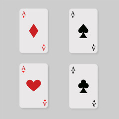 Play cards. Set of four playing card suit. Four aces of playing cards. Vector