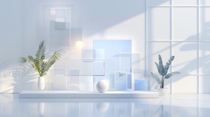 A homepage design featuring glassmorphism navigation bars and hero sections, with transparent elements and soft shadows