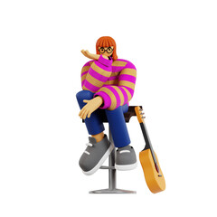 3D Render of a Musician Playing an Acoustic Guitar