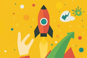 A colorful illustration of a rocket launching, symbolizing growth and innovation.