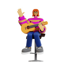 3D Render of a Musician Playing an Acoustic Guitar