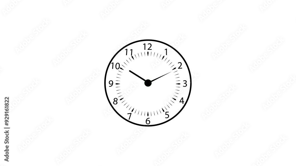 Poster clock icon with moving arrows in 12 hour looping. clock animation with withe background