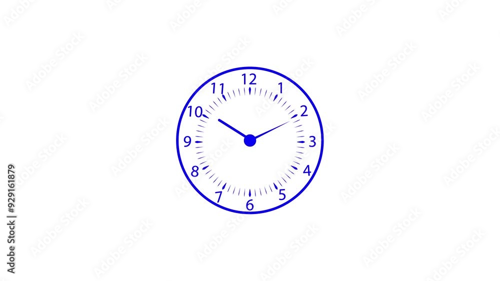 Poster clock icon with moving arrows in 12 hour looping. clock animation with withe background
