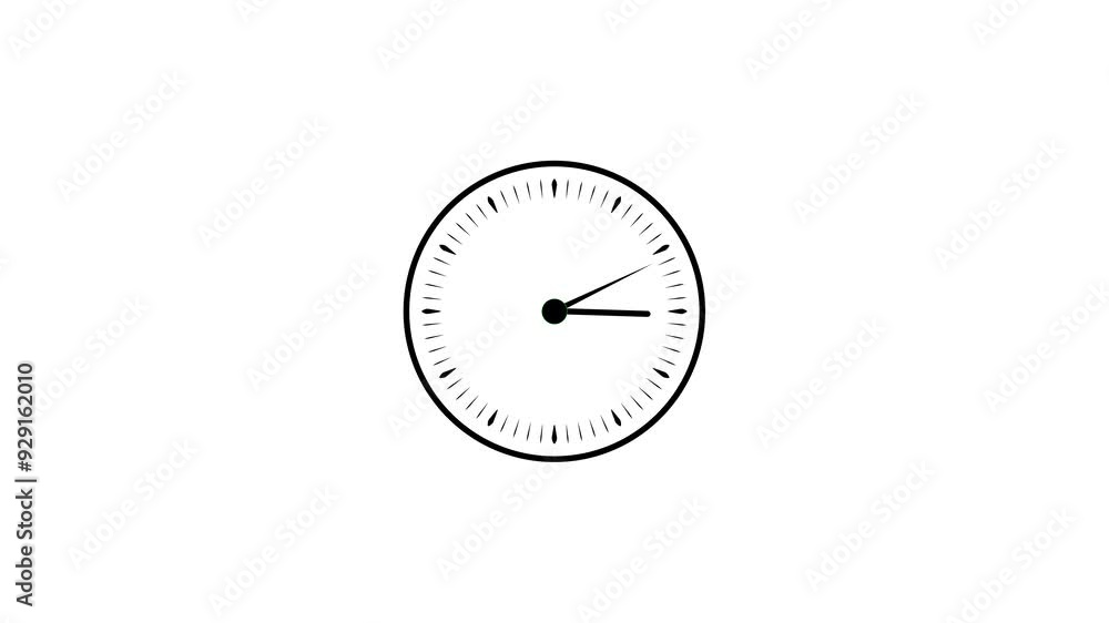 Poster clock icon with moving arrows in 12 hour looping. clock animation with withe background