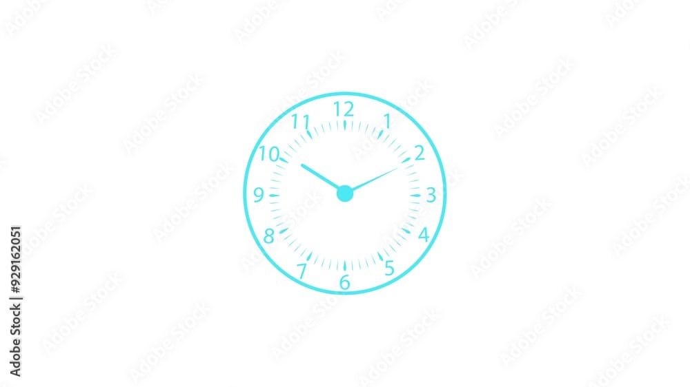 Poster clock icon with moving arrows in 12 hour looping. clock animation with withe background