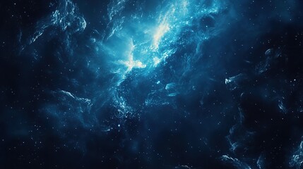 Cosmic Symphony: A mesmerizing nebula in deep space, swirling with ethereal blue hues and sparkling stardust. The celestial canvas illuminates the vastness of the universe, hinting at cosmic mysteries