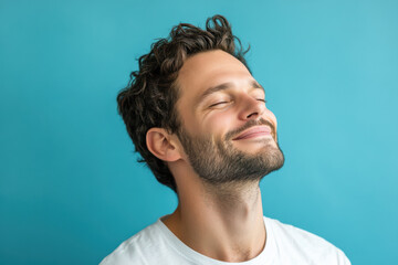 Fototapeta premium A close up of a man's face with his eyes closed