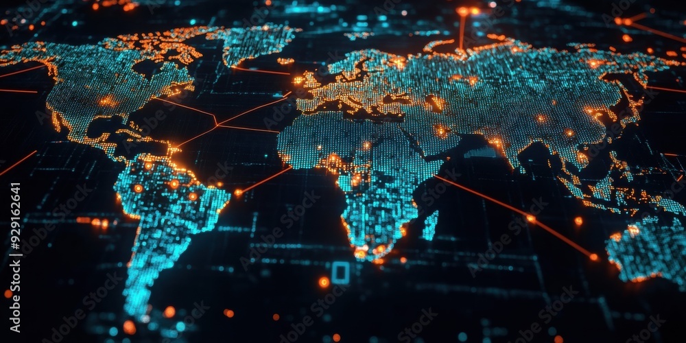 Poster global communication networks on digital world map