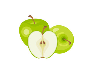 Green apples isolated on white background. Vector cartoon flat illustration. Fresh fruits icon. 