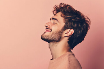 Fototapeta premium A close up of a man's face with his eyes closed