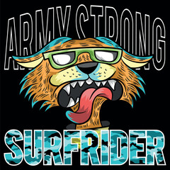 Rocker cat, with glasses and rock and roll hairstyle, leather jacket and party attitude, military style backgrounds and texts of party and fun places. Various shields and stickers. Camouflage textures © delacroix7