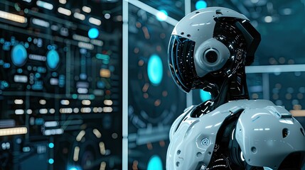 Fototapeta premium Futuristic Android Robot in a Digital Environment
