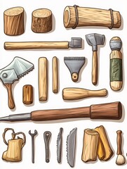 Set of Woodworking Tools and Materials