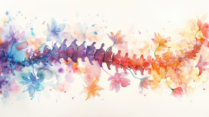 A skeleton is surrounded by pink flowers