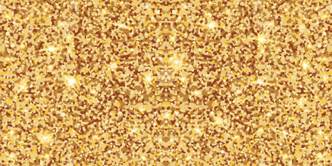 Gold glitter texture. Yellow sparkling glitter background. Shimmering festive backdrop