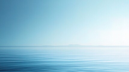 Fototapeta premium Serene Horizon: A tranquil seascape bathed in soft, ethereal light, with a distant island silhouette on the horizon, evokes serenity, peace, and the vastness of the ocean. 