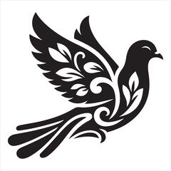 Vector graphic of a soaring dove or pigeon on a white background