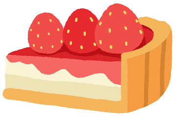 Slice of strawberry cake with strawberries on top vector illustration. Sweet strawberry pie icon vector isolated on a transparent background.