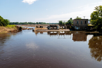 Looking upriver to the Manawa dam and the berm to the side that was washed away by heavy recent...