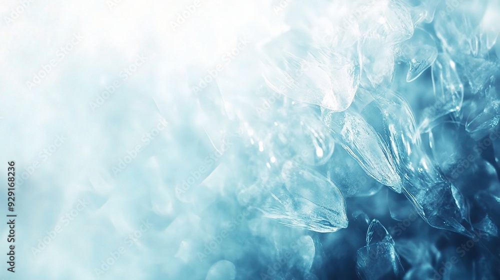Poster Crystal Ice Abstract: A mesmerizing closeup of crystal clear ice, showcasing its intricate patterns and delicate texture. 